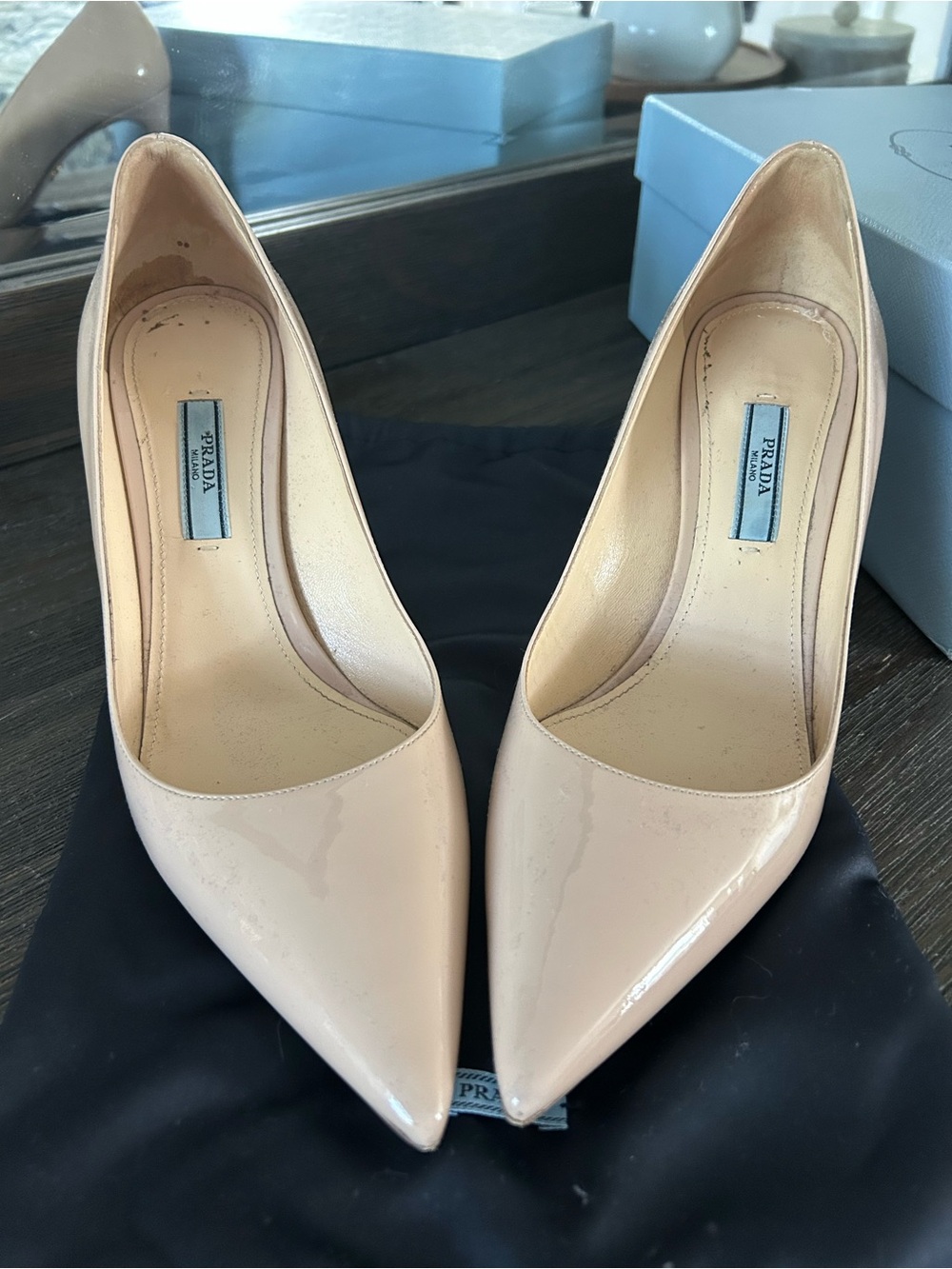Prada Blush Patent Leather Pointed-Toe Pumps - Picture 2 of 8